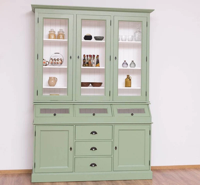 Geschirrschrank aus Massivholz mit Display | 2- teilig | Vitrinenschrank