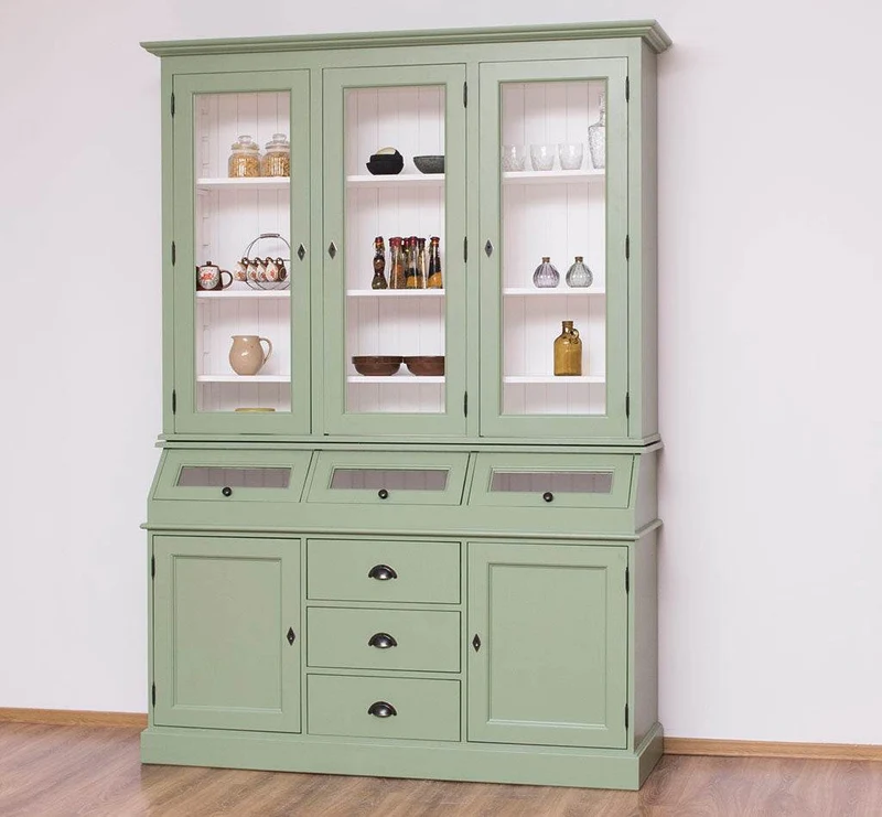 Geschirrschrank aus Massivholz mit Display | 2- teilig | Vitrinenschrank