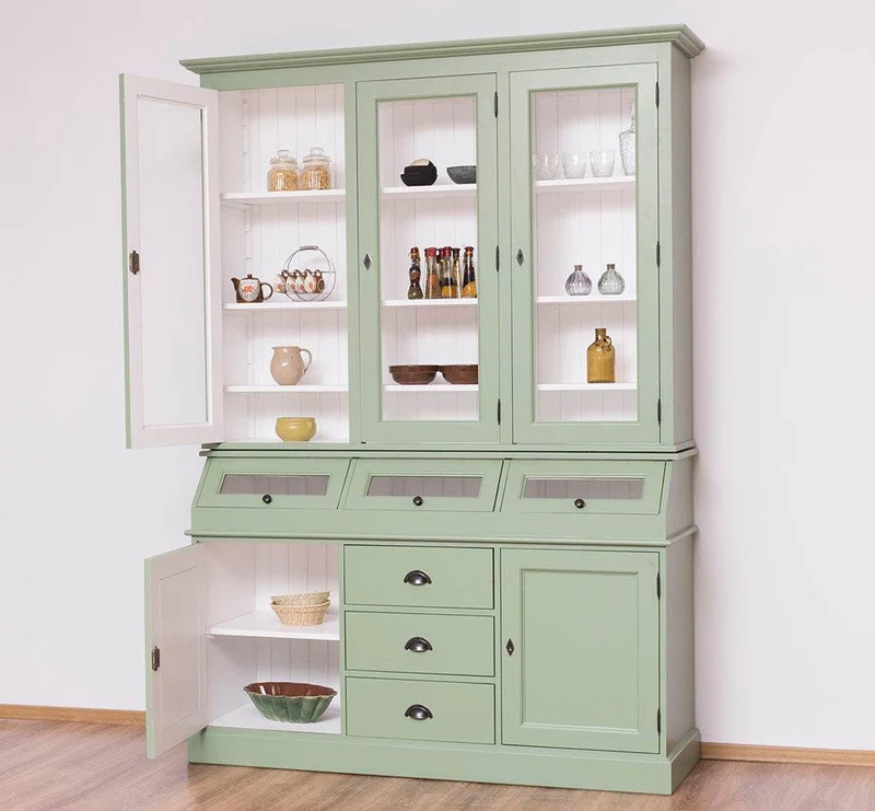 Geschirrschrank aus Massivholz mit Display | 2- teilig | Vitrinenschrank