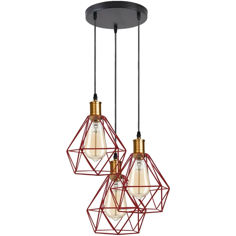 Industriell 3-flammige Cluster Pendelleuchte mit Verstellbarem Kabel~3533