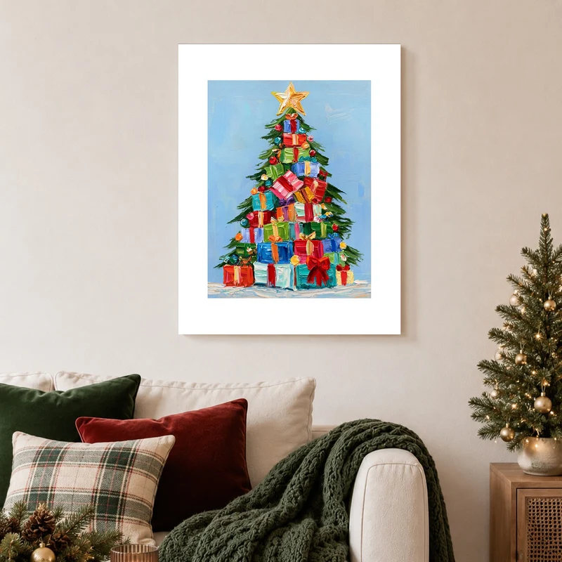 Bunter Weihnachtsbaum Geschenke Poster
