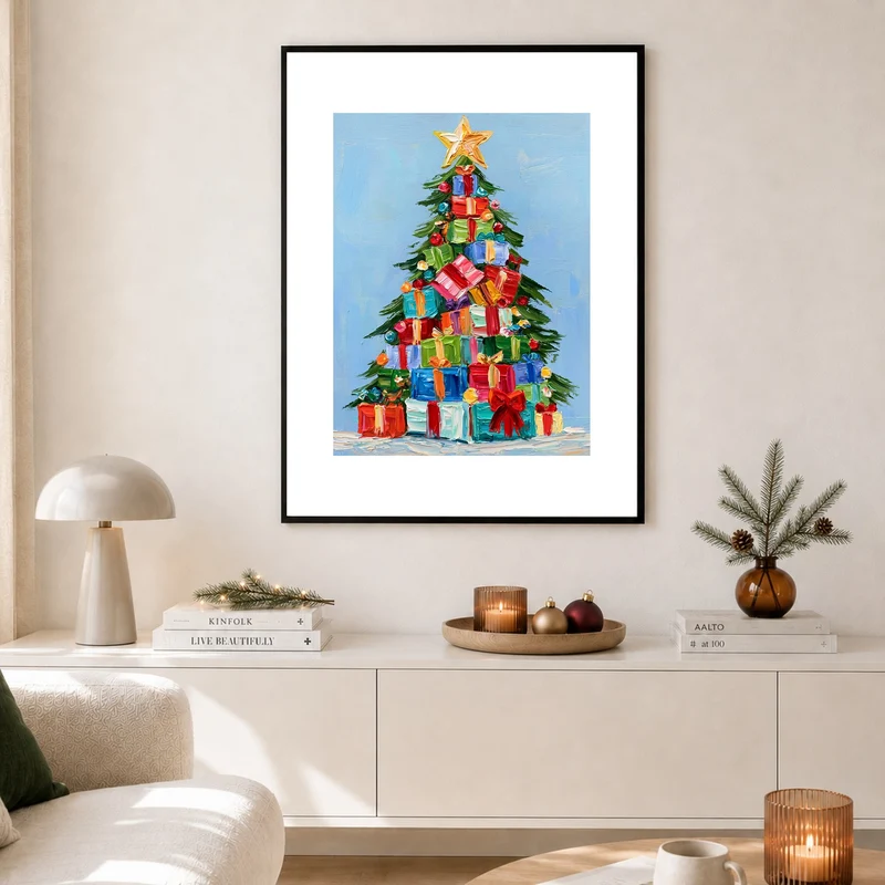 Bunter Weihnachtsbaum Geschenke Poster