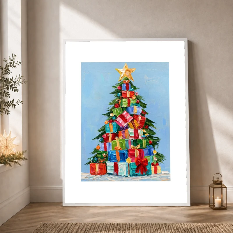 Bunter Weihnachtsbaum Geschenke Poster