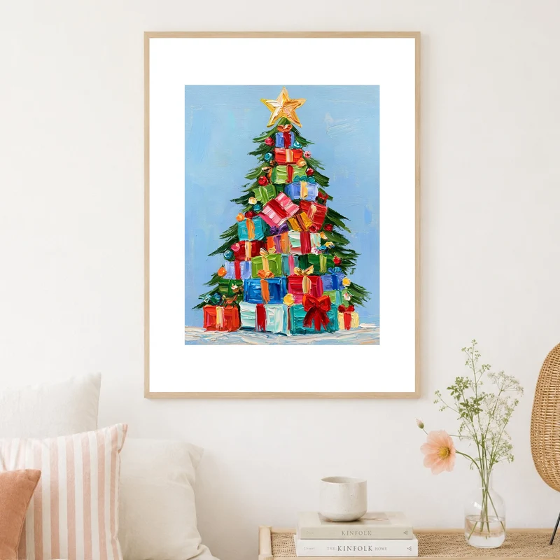 Bunter Weihnachtsbaum Geschenke Poster