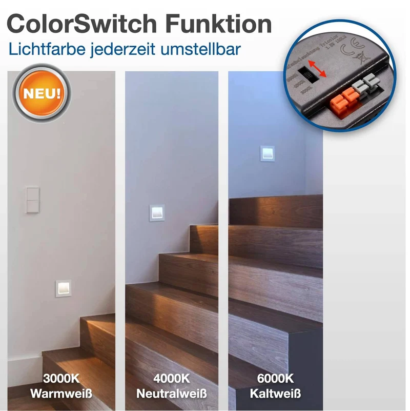 Treppenbeleuchtung - LED Wandeinbauleuchte in Alu gebürstet eckig - 230V 1,5W