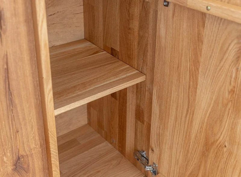 Beleuchtetes TV-Board Collodi aus massiver Wildeiche mit grober Holzstruktur