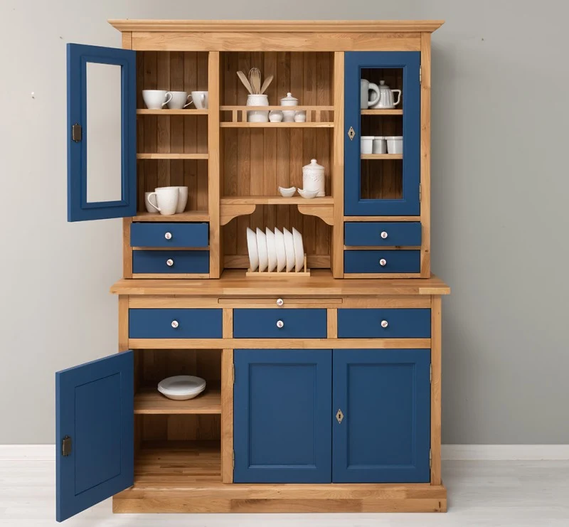 Küchen- und Buffetschrank aus massiver Eiche | Geschirrschrank mit 7 Schubladen und 5 Türen