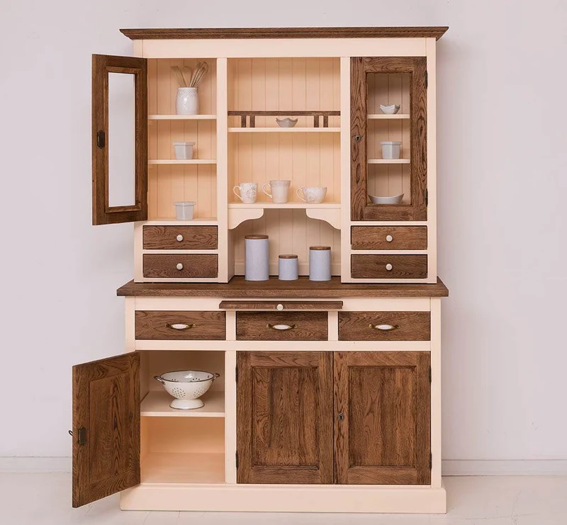 Küchen- und Buffetschrank aus massiver Eiche | Geschirrschrank mit 7 Schubladen und 5 Türen