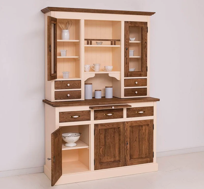 Küchen- und Buffetschrank aus massiver Eiche | Geschirrschrank mit 7 Schubladen und 5 Türen