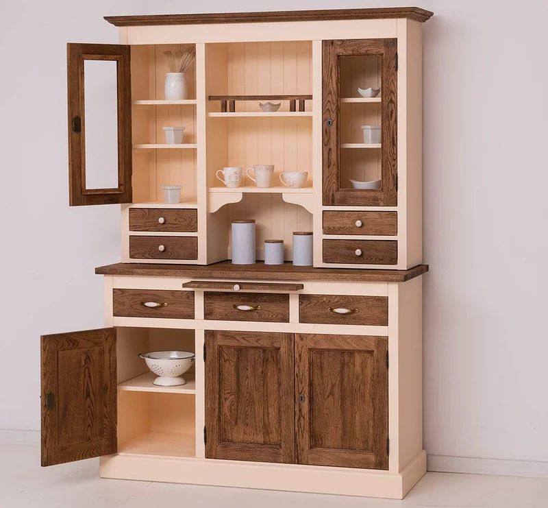 Küchen- und Buffetschrank aus massiver Eiche | Geschirrschrank mit 7 Schubladen und 5 Türen