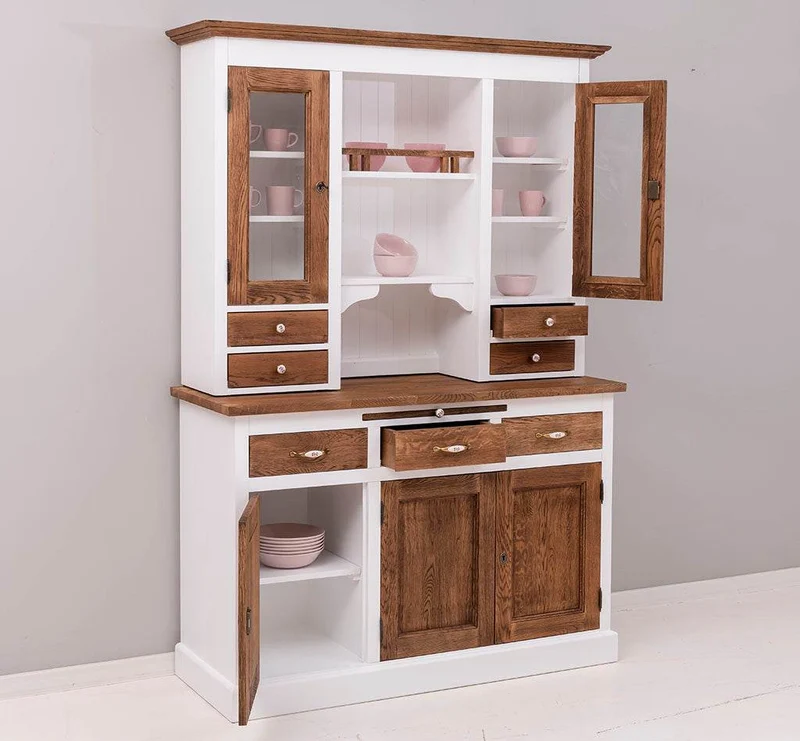 Küchen- und Buffetschrank aus massiver Eiche | Geschirrschrank mit 7 Schubladen und 5 Türen