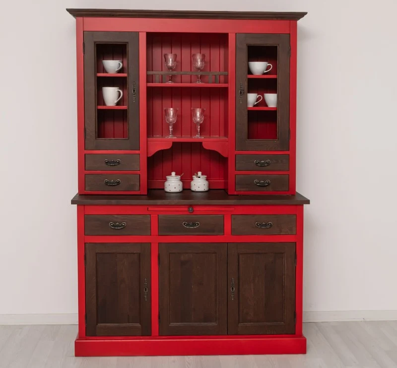 Küchen- und Buffetschrank aus massiver Eiche | Geschirrschrank mit 7 Schubladen und 5 Türen
