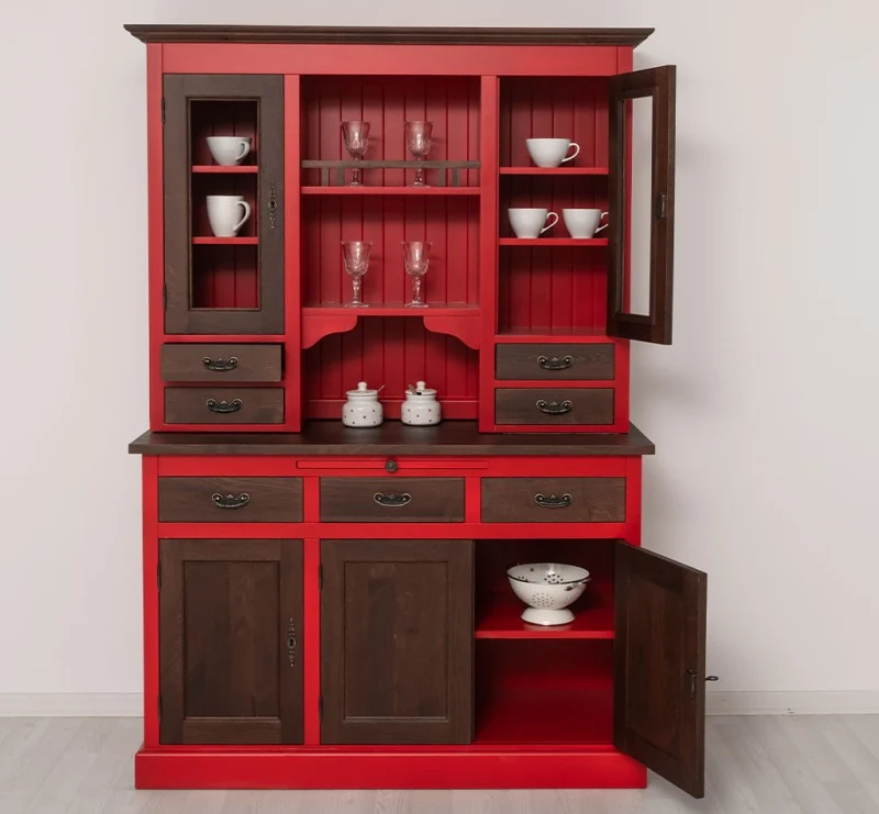 Küchen- und Buffetschrank aus massiver Eiche | Geschirrschrank mit 7 Schubladen und 5 Türen
