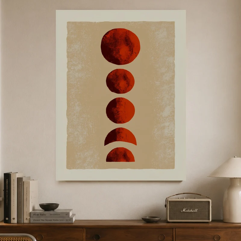 Rote Mondphasen Vintage Leinwand