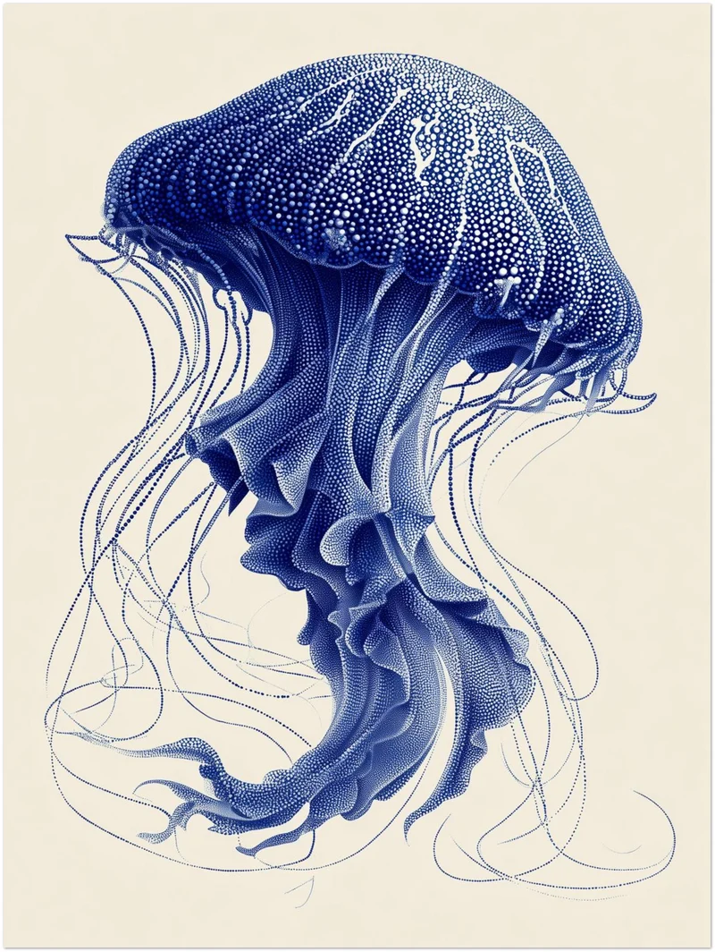 Qualle blau Illustration Leinwand