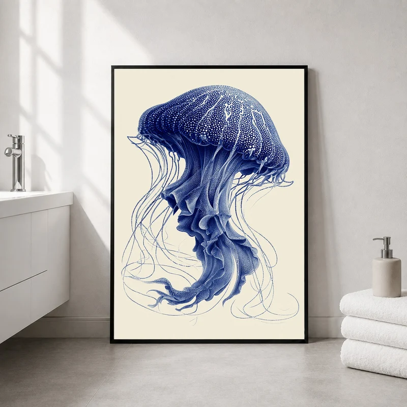 Qualle blau Illustration Poster