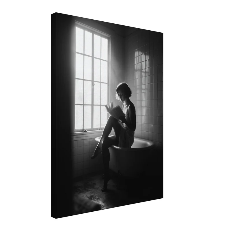 Frau liest Buch Badewanne Leinwand