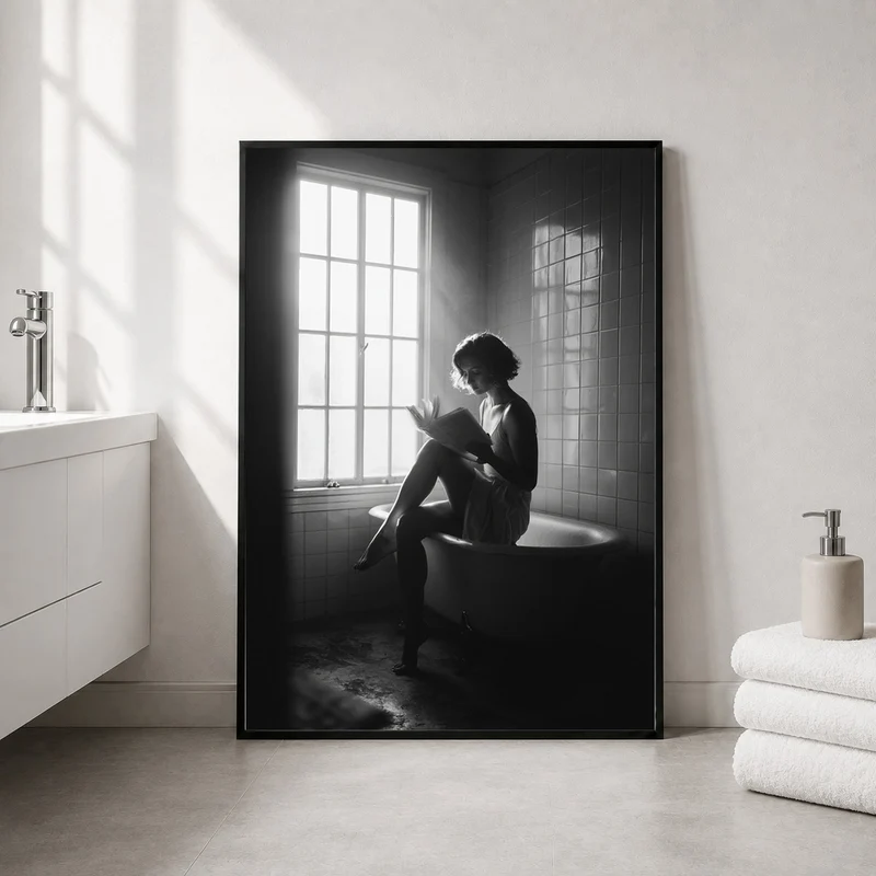 Frau liest Buch Badewanne Poster
