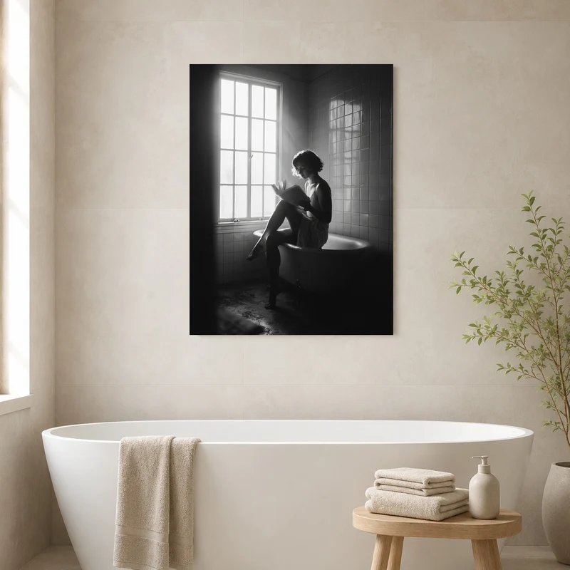 Frau liest Buch Badewanne Poster