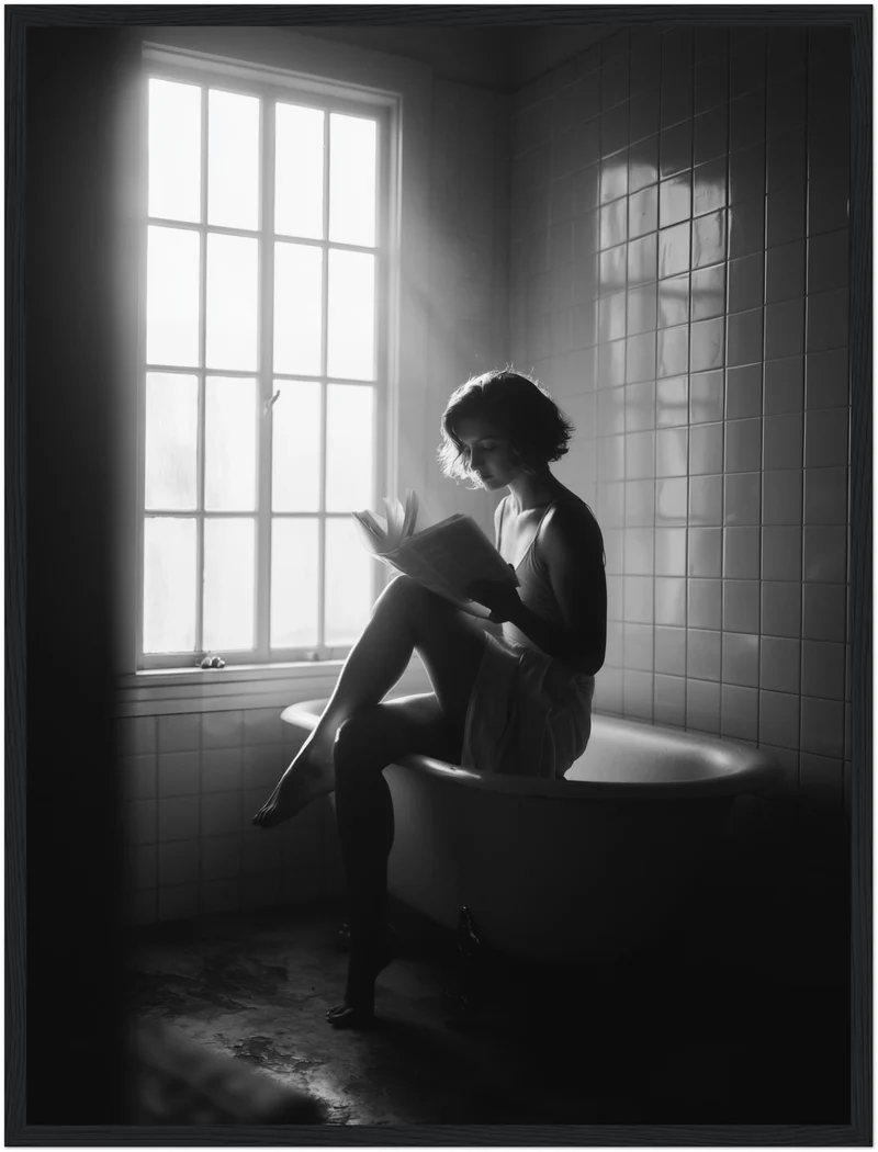 Frau liest Buch Badewanne Poster