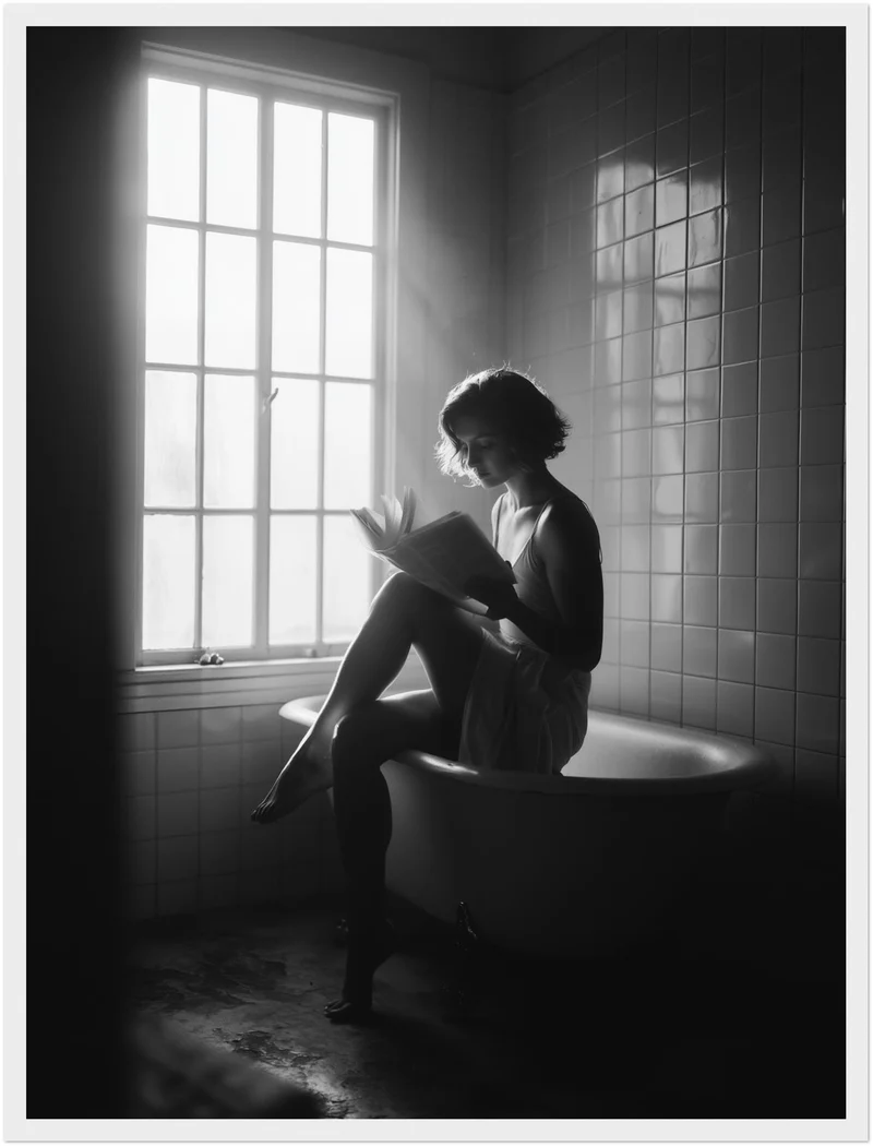 Frau liest Buch Badewanne Poster