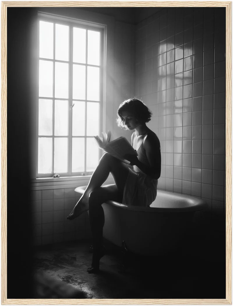 Frau liest Buch Badewanne Poster