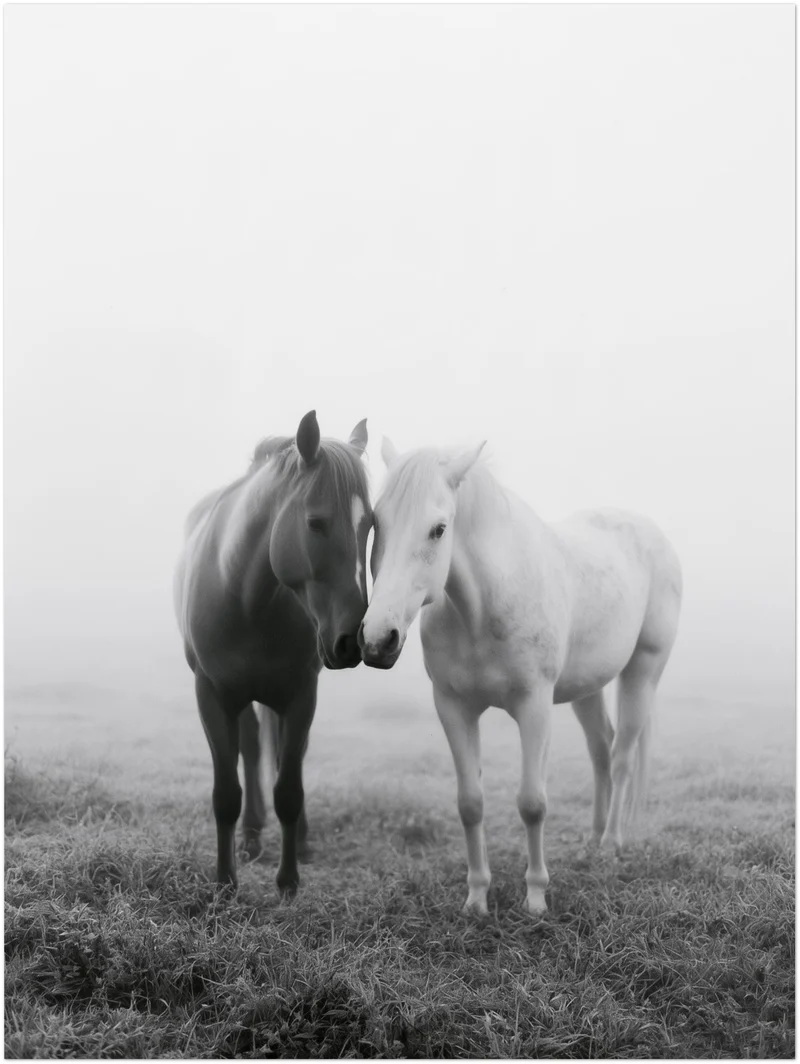 Zwei Pferde im Nebel Poster