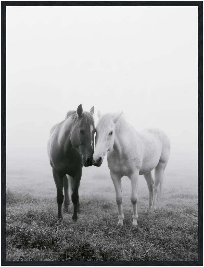 Zwei Pferde im Nebel Poster