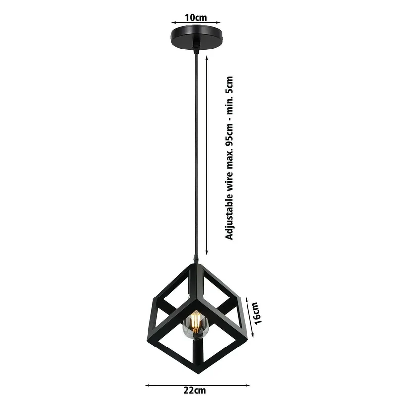 Pendelleuchte Würfel mit Metall Käfig E27 Fassung~3501