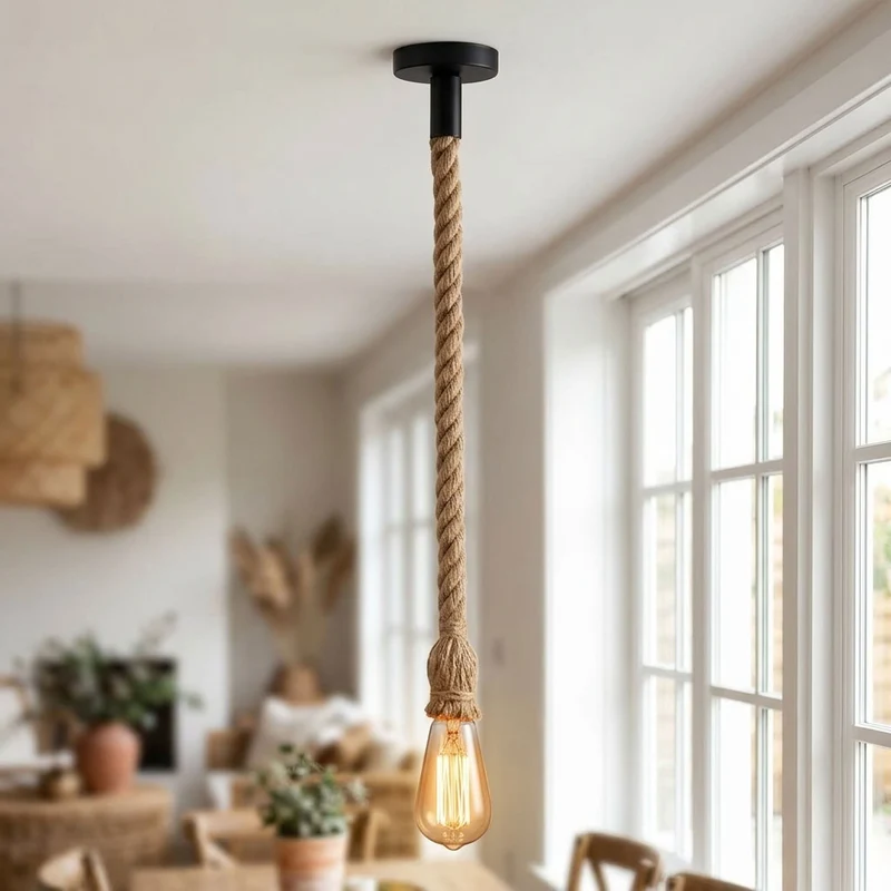 Rustikale Taulampe Hanfseil – Vintage Pendelleuchte Loft | E27 ~3496