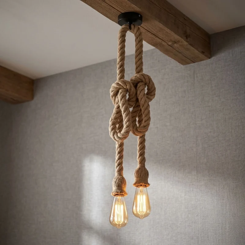 Rustikale Taulampe Hanfseil – Vintage Pendelleuchte Loft | E27 ~3496
