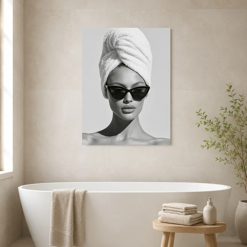 Frau mit Handtuch und Sonnenbrille Leinwand