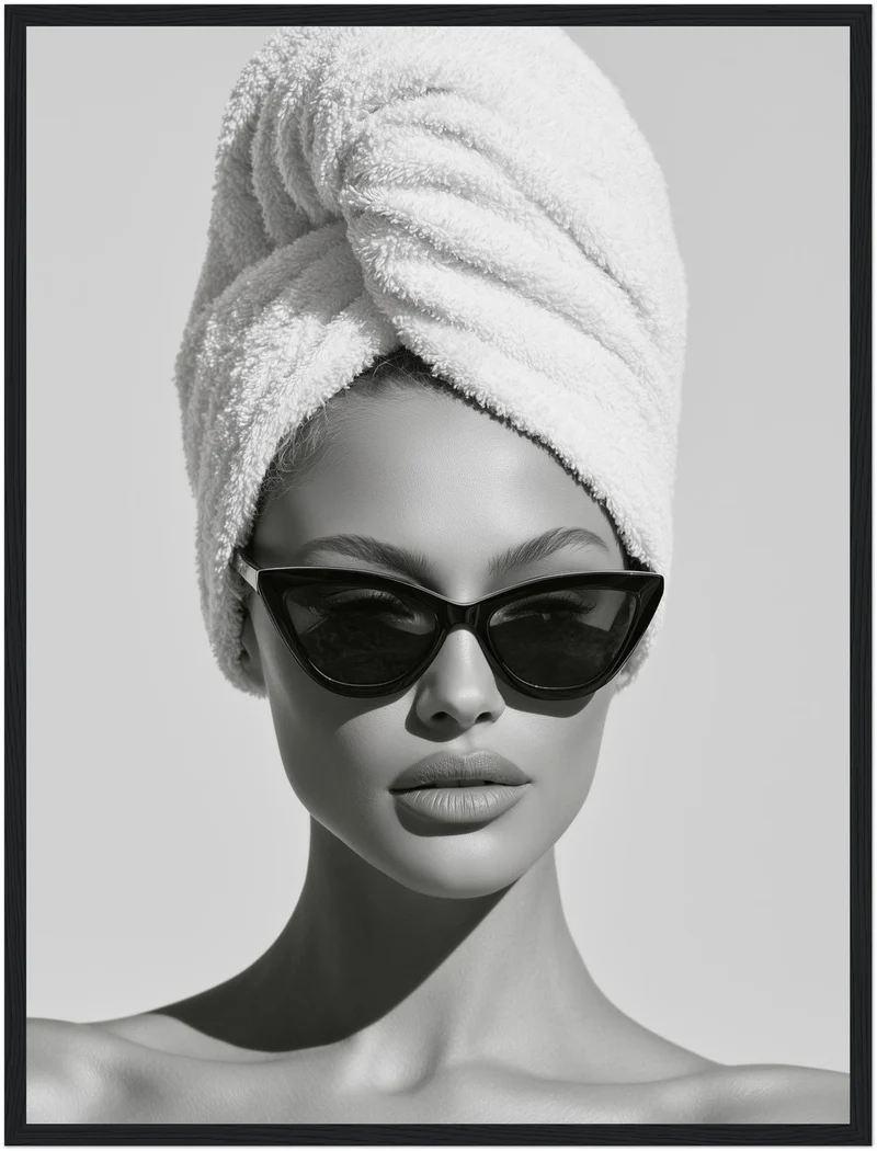 Frau mit Handtuch und Sonnenbrille Poster
