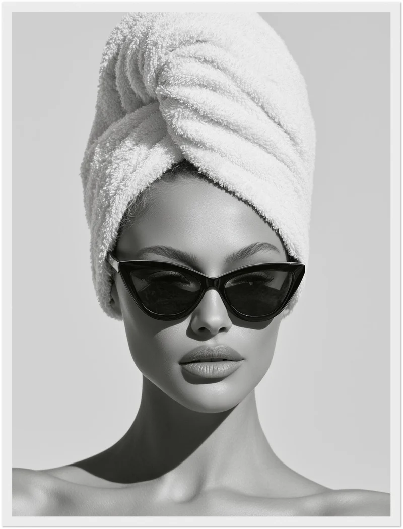 Frau mit Handtuch und Sonnenbrille Poster