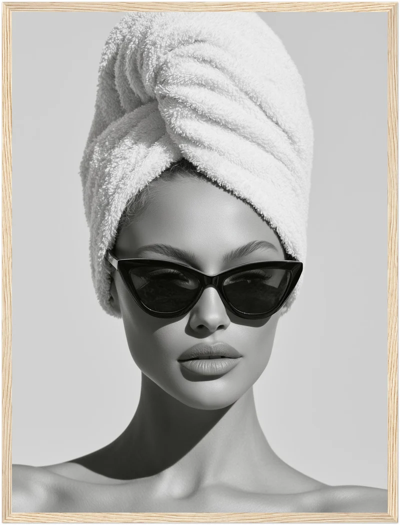Frau mit Handtuch und Sonnenbrille Poster