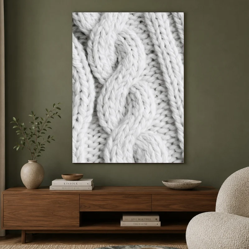 Weißes Strickgewebe Nahaufnahme Leinwand