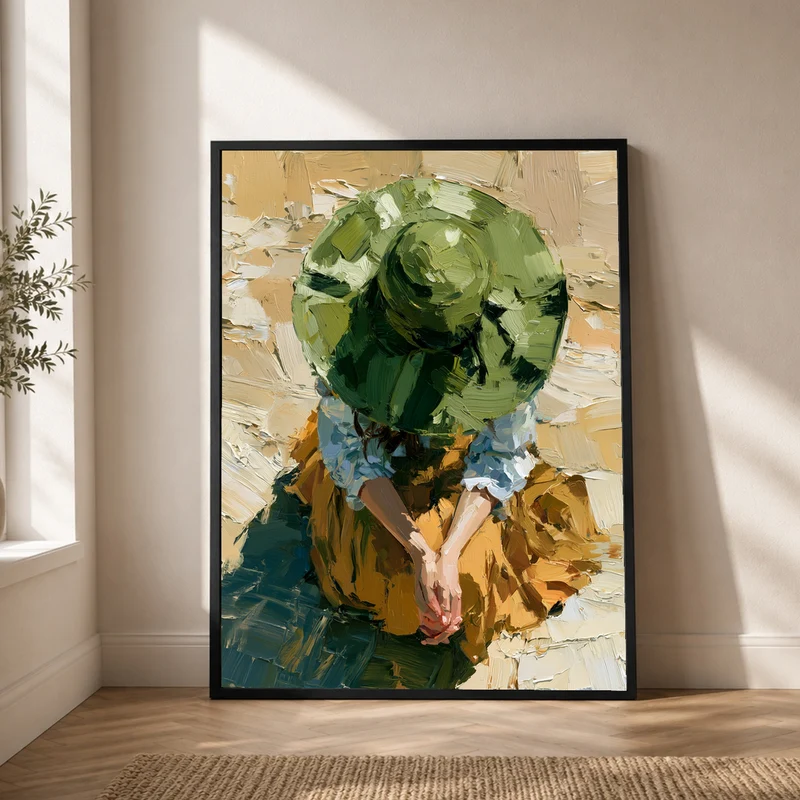 Frau mit grünem Hut Poster