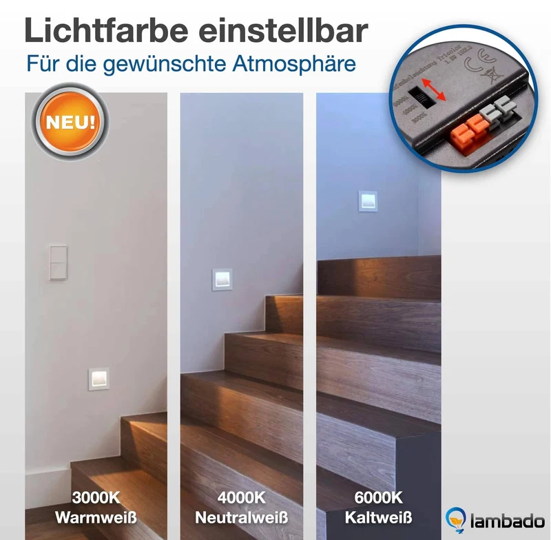 Treppenbeleuchtung mit Bewegungsmelder in Schwarz - eckig 3D - 230V 1,5W LED