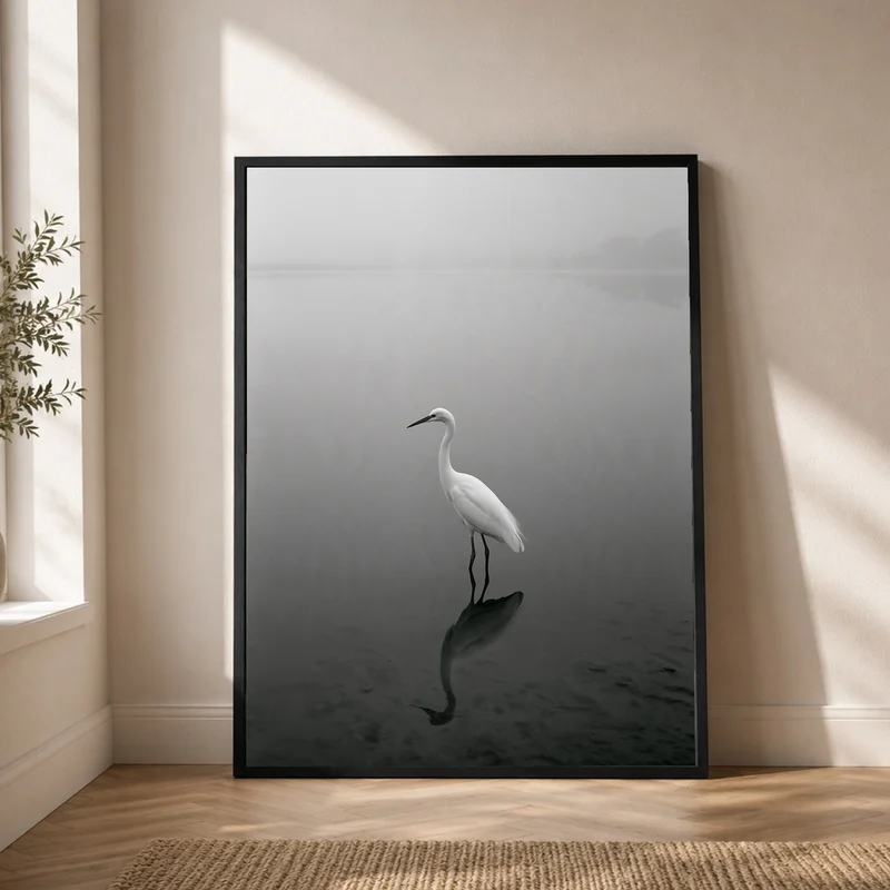 Weißer Reiher im Nebel Poster