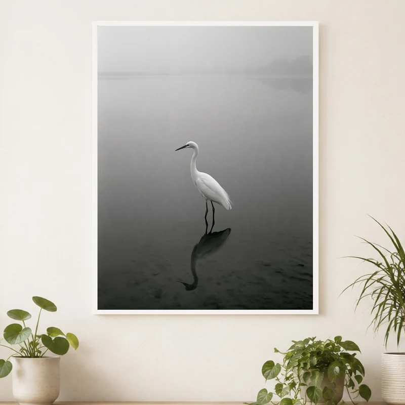 Weißer Reiher im Nebel Poster