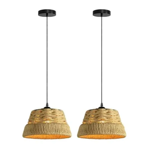 Ledsone 2er Set Boho Hängeleuchten aus Hanfseil Pendellampen ~3489
