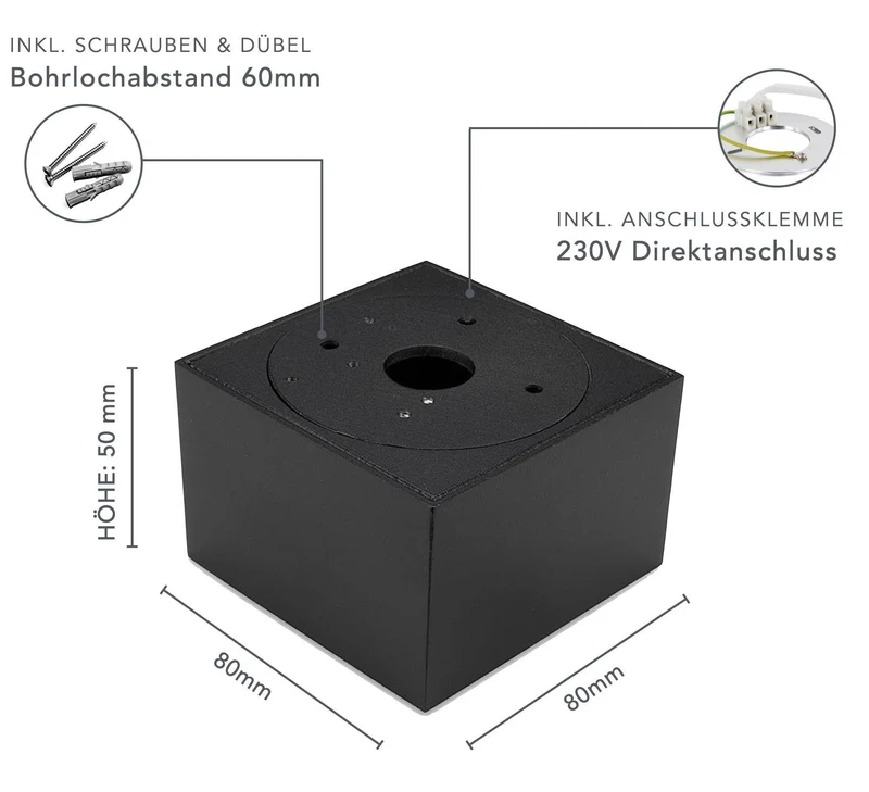 LED Aufbaustrahler Flach - Schwarz Eckig 230V 5W Dimmbar - Tablo