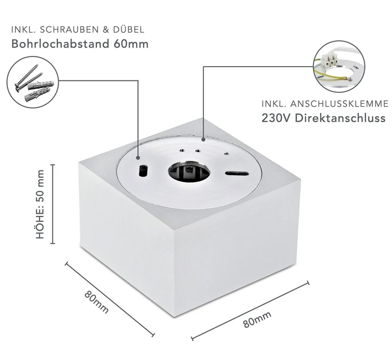 LED Aufbaustrahler Flach - Weiß Eckig 230V 5W Dimmbar - Tablo