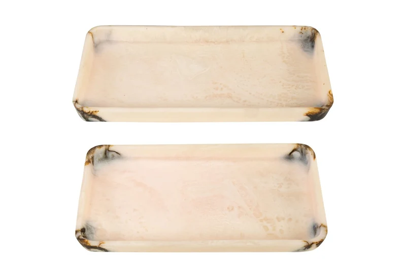 Casa Padrino Luxus Tabletts 2er Set Schwarz / Beige - Elegante Deko Tabletts aus transluzentem Kunstharz in Schwarz und Creme - Luxus Deko Accessoires
