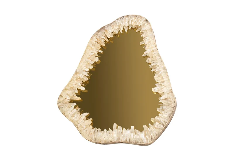 Casa Padrino Luxus Wandspiegel Gold 72 x 5 x H. 85 cm - Wandspiegel mit Rahmen aus natürlichem Quarz und goldfarben getöntem Spiegelglas - Luxus Deko Accessoires