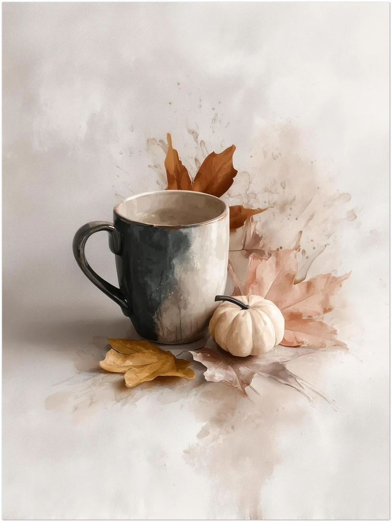 Kaffeetasse mit Herbstblättern Leinwand