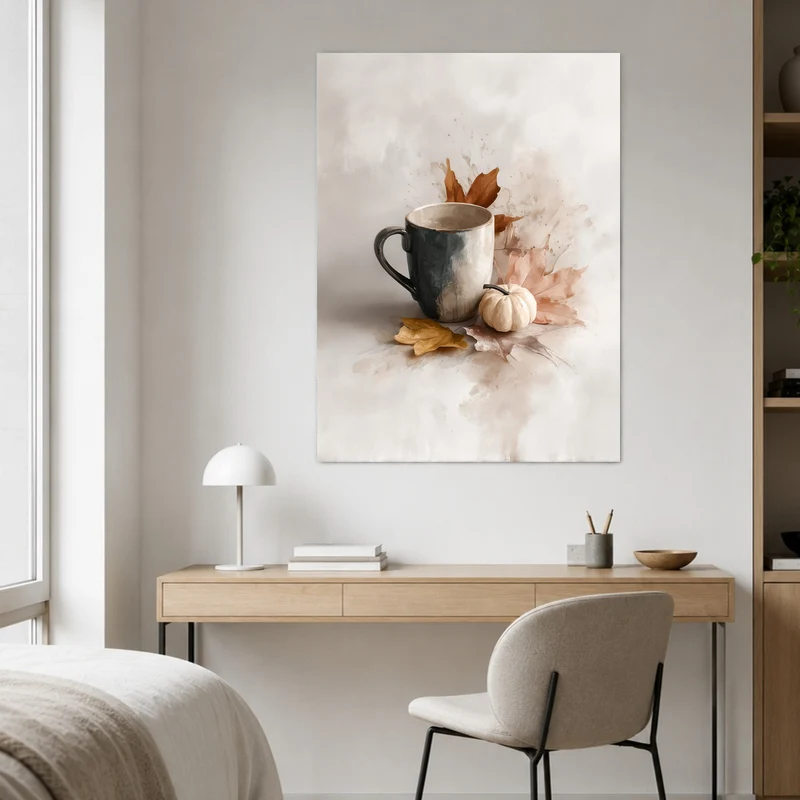 Kaffeetasse mit Herbstblättern Leinwand
