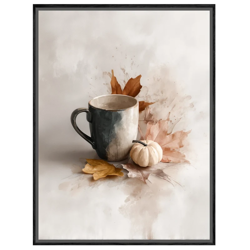 Kaffeetasse mit Herbstblättern Leinwand