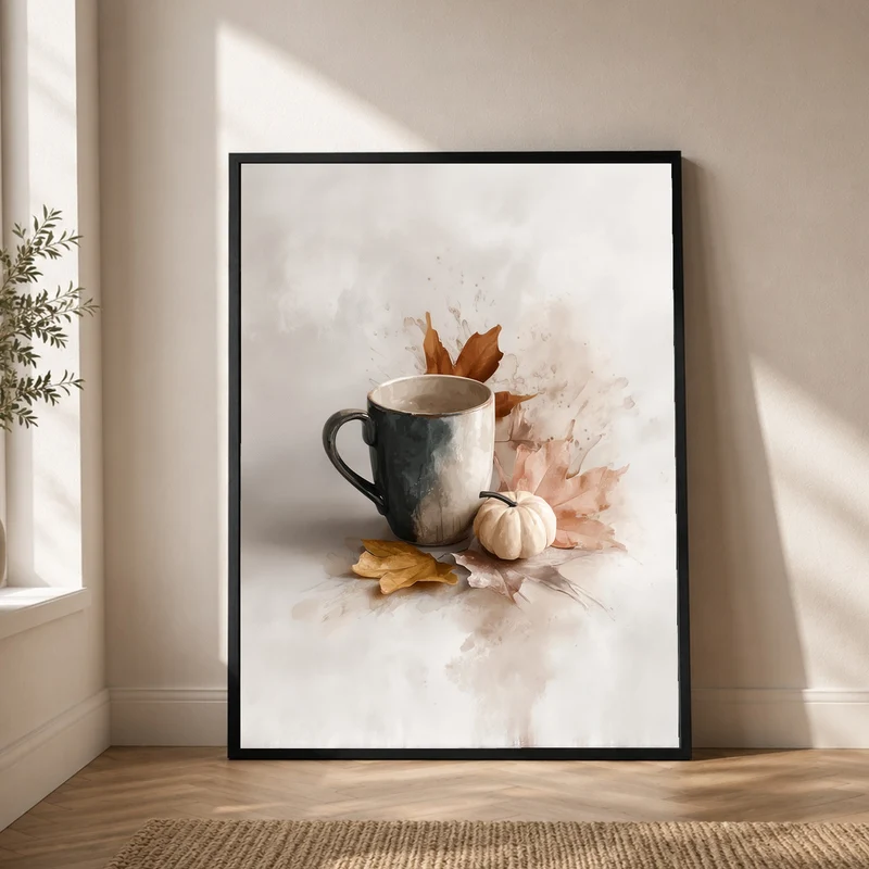 Kaffeetasse mit Herbstblättern Poster