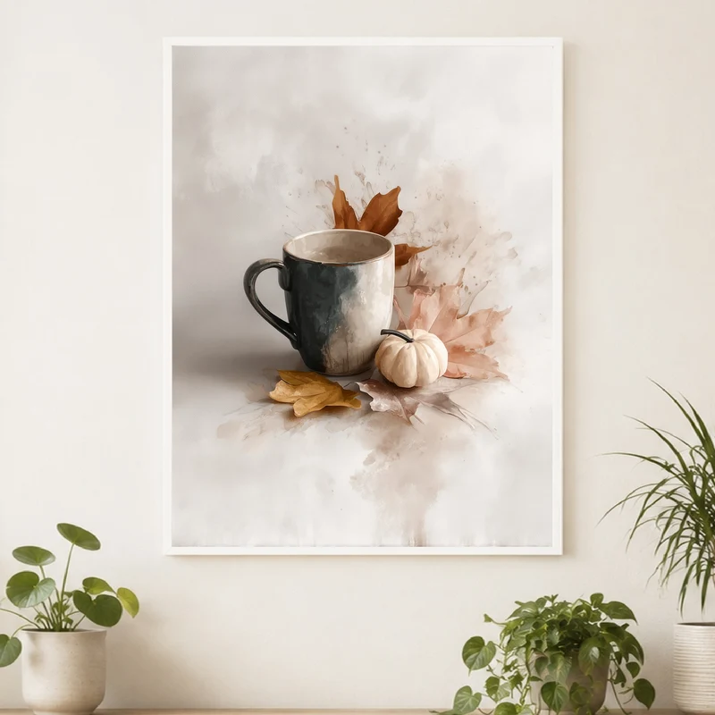 Kaffeetasse mit Herbstblättern Poster